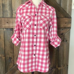 Pink and white plaid top